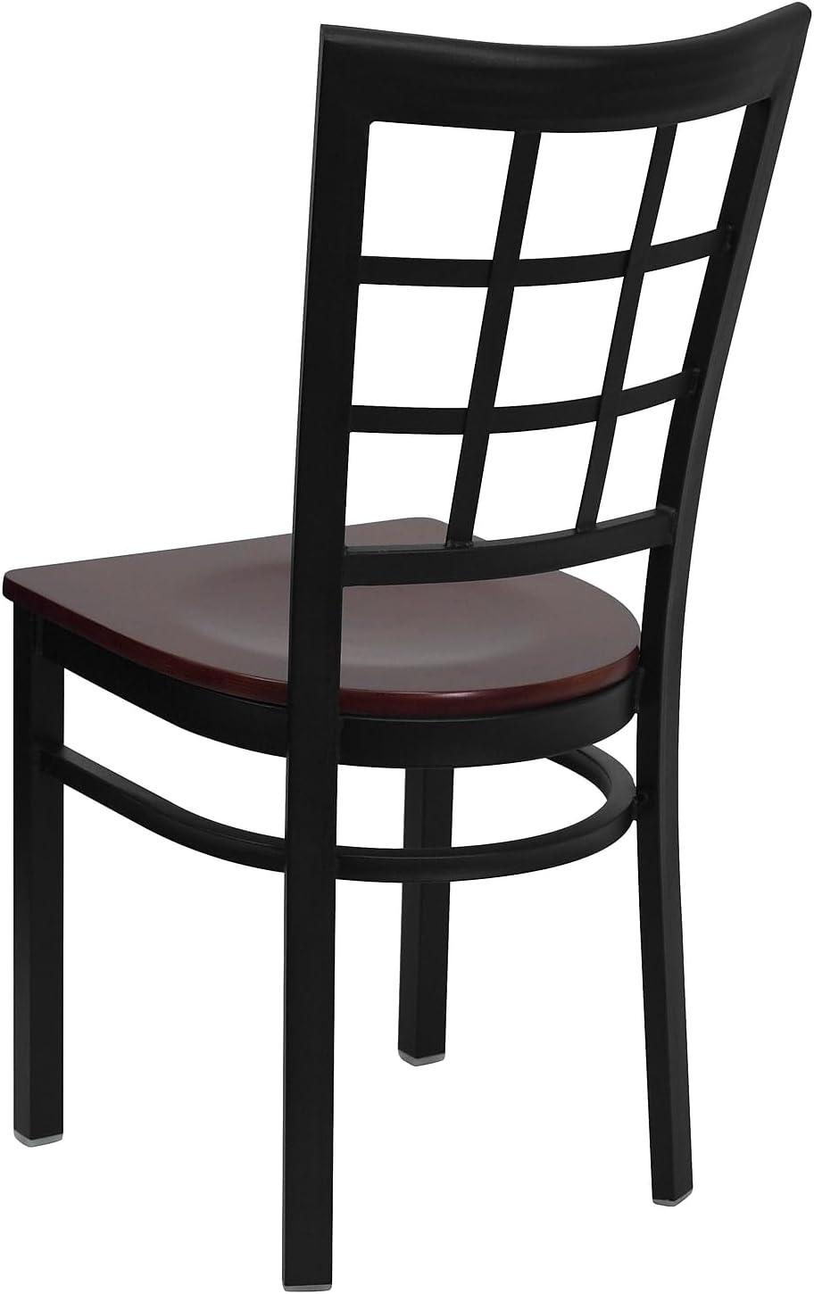 imageFlash Furniture Hercules Series Window Back Metal Restaurant Chair Modern Upholstered Armless Dining Chair for Restaurants and Kitchens BlackMahogany Wood SeatBlack Metal Frame