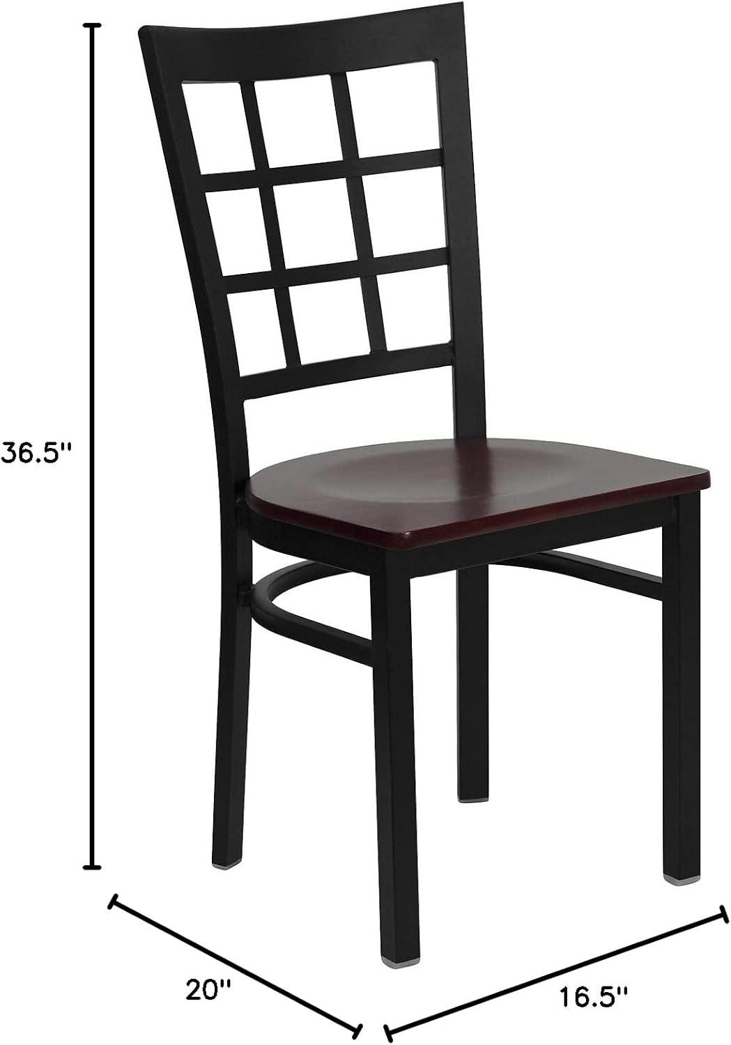 imageFlash Furniture Hercules Series Window Back Metal Restaurant Chair Modern Upholstered Armless Dining Chair for Restaurants and Kitchens BlackMahogany Wood SeatBlack Metal Frame