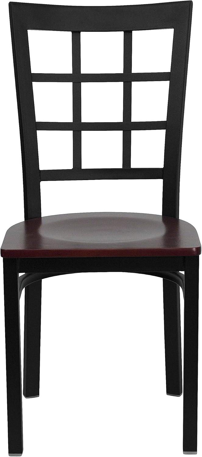 imageFlash Furniture Hercules Series Window Back Metal Restaurant Chair Modern Upholstered Armless Dining Chair for Restaurants and Kitchens BlackMahogany Wood SeatBlack Metal Frame