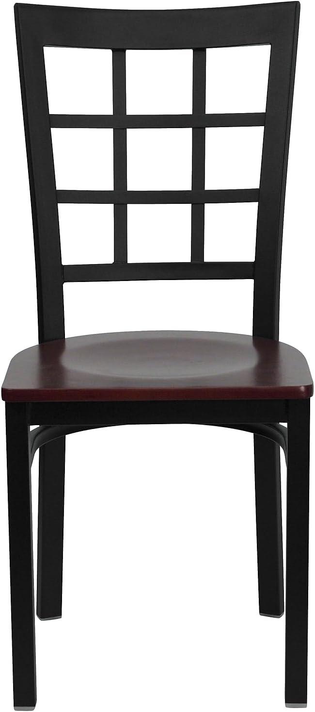 imageFlash Furniture Hercules Series Window Back Metal Restaurant Chair Modern Upholstered Armless Dining Chair for Restaurants and Kitchens BlackMahogany Wood SeatBlack Metal Frame