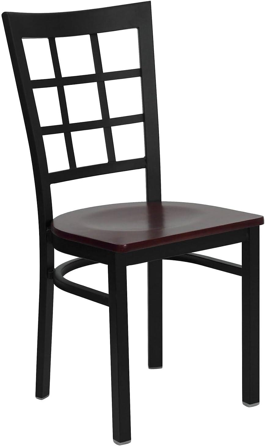 imageFlash Furniture Hercules Series Window Back Metal Restaurant Chair Modern Upholstered Armless Dining Chair for Restaurants and Kitchens BlackMahogany Wood SeatBlack Metal Frame