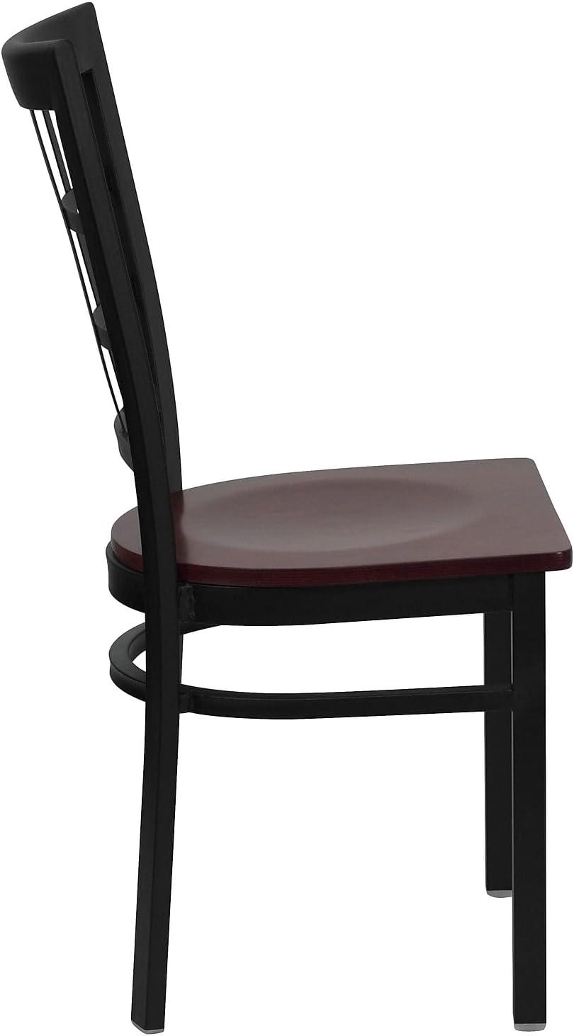 imageFlash Furniture Hercules Series Window Back Metal Restaurant Chair Modern Upholstered Armless Dining Chair for Restaurants and Kitchens BlackMahogany Wood SeatBlack Metal Frame