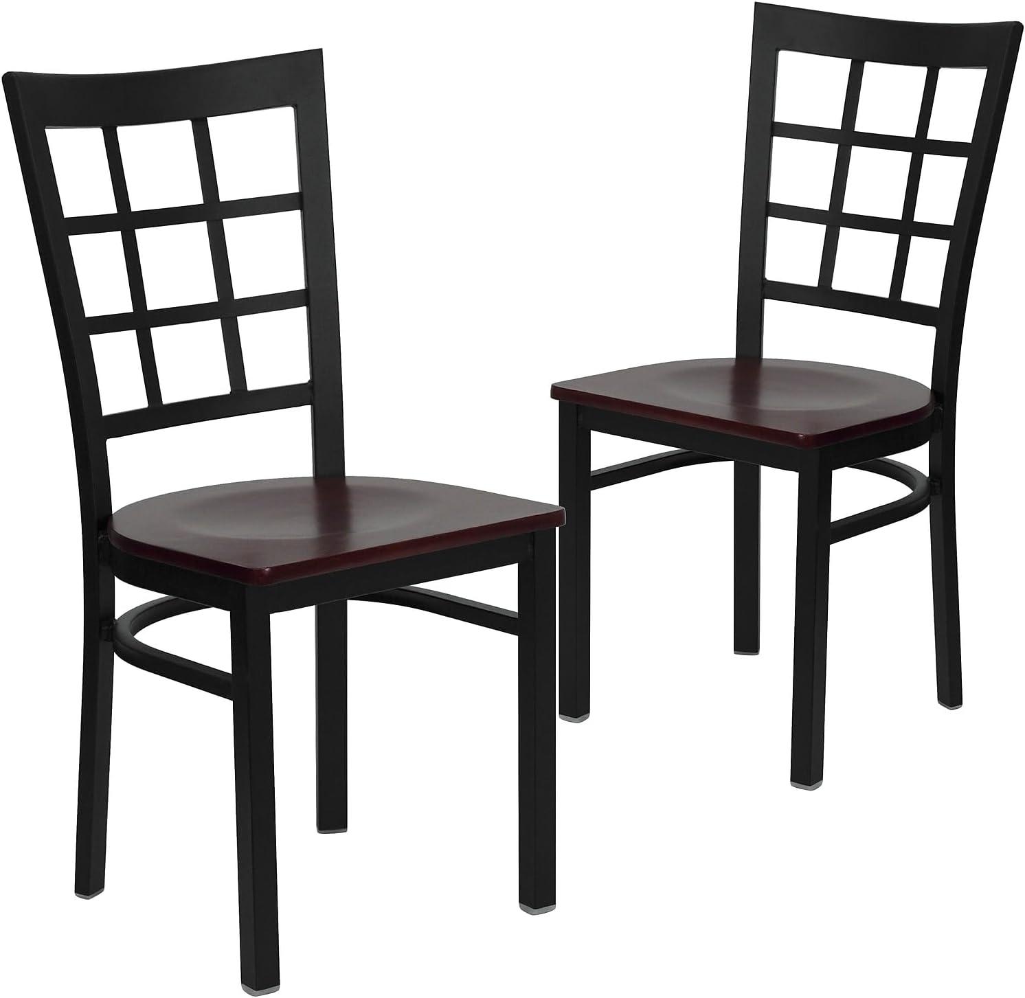 imageFlash Furniture Hercules Series Window Back Metal Restaurant Chair Modern Upholstered Armless Dining Chair for Restaurants and Kitchens BlackMahogany Wood SeatBlack Metal Frame