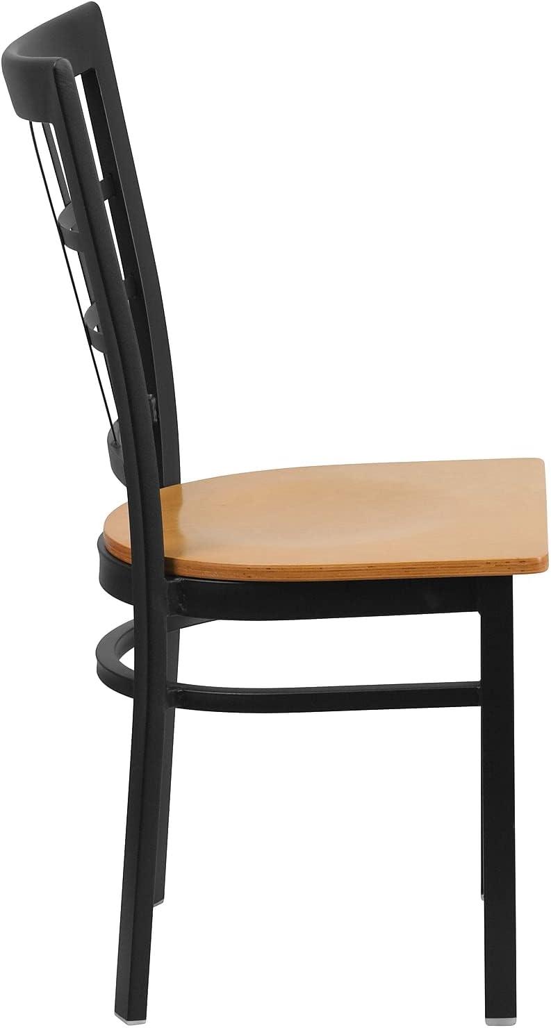 imageFlash Furniture Hercules Series Window Back Metal Restaurant Chair Modern Upholstered Armless Dining Chair for Restaurants and Kitchens BlackNatural Wood SeatBlack Metal Frame