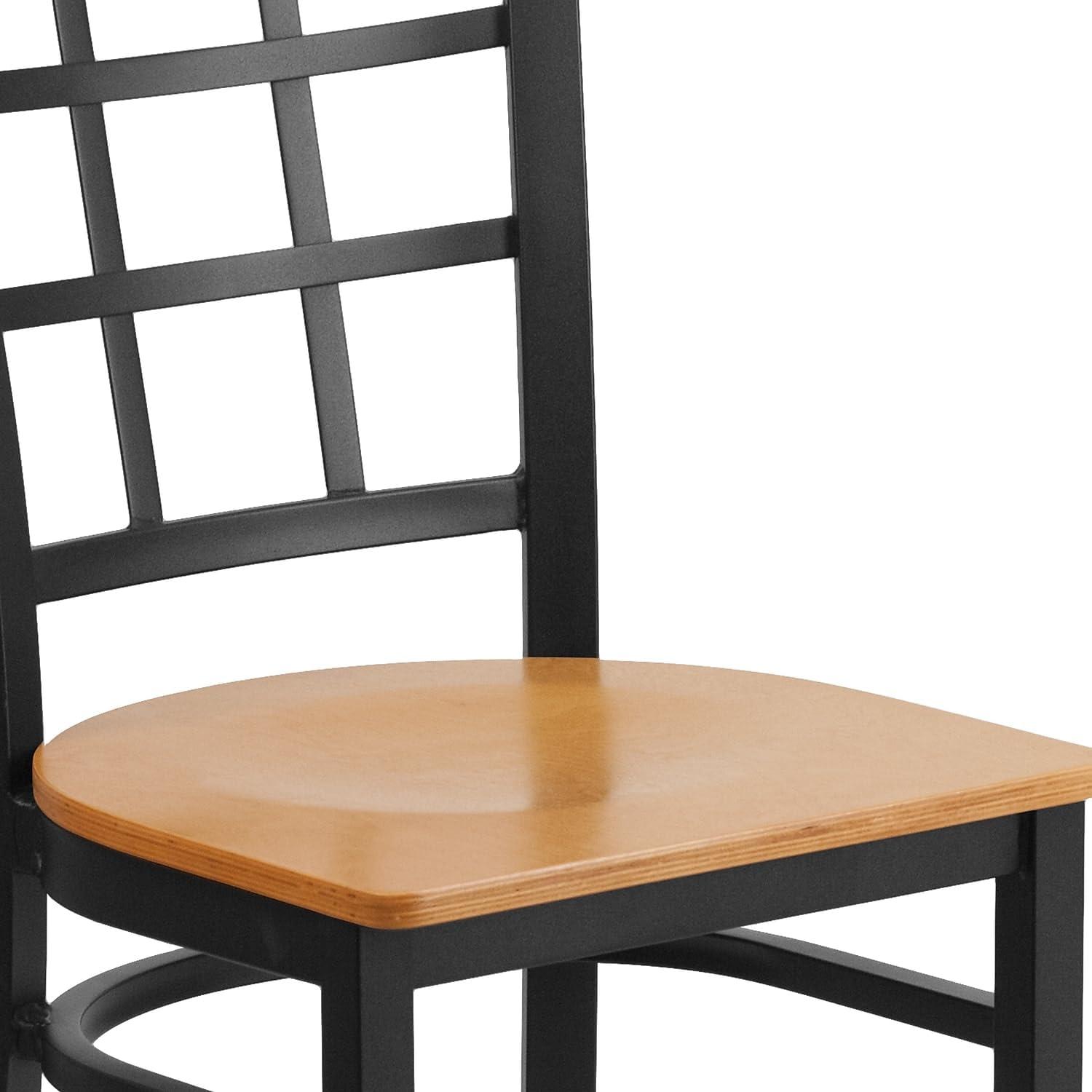 imageFlash Furniture Hercules Series Window Back Metal Restaurant Chair Modern Upholstered Armless Dining Chair for Restaurants and Kitchens BlackNatural Wood SeatBlack Metal Frame