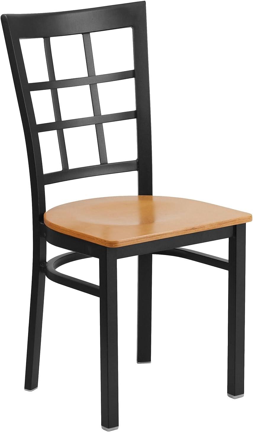 imageFlash Furniture Hercules Series Window Back Metal Restaurant Chair Modern Upholstered Armless Dining Chair for Restaurants and Kitchens BlackNatural Wood SeatBlack Metal Frame