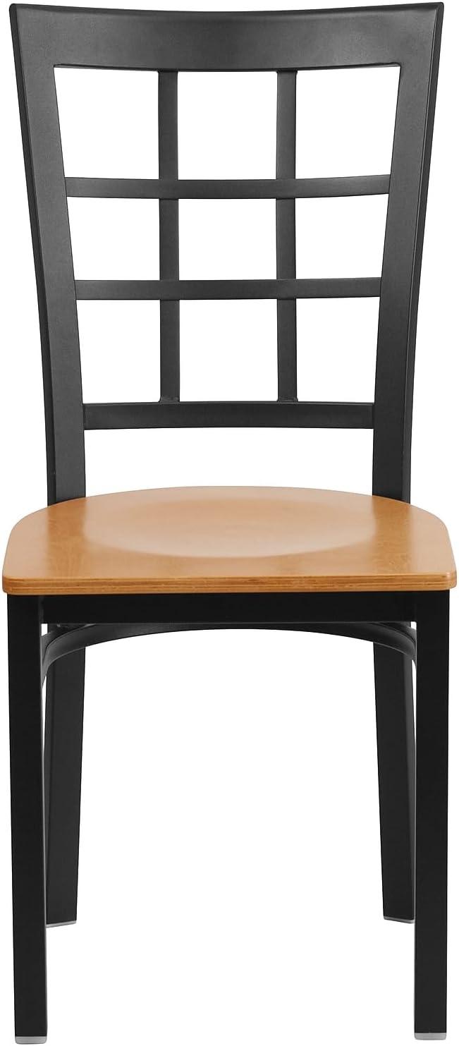 imageFlash Furniture Hercules Series Window Back Metal Restaurant Chair Modern Upholstered Armless Dining Chair for Restaurants and Kitchens BlackNatural Wood SeatBlack Metal Frame