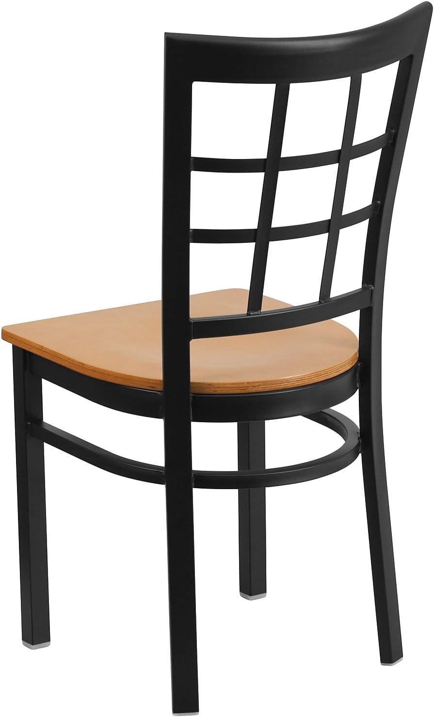 imageFlash Furniture Hercules Series Window Back Metal Restaurant Chair Modern Upholstered Armless Dining Chair for Restaurants and Kitchens BlackNatural Wood SeatBlack Metal Frame