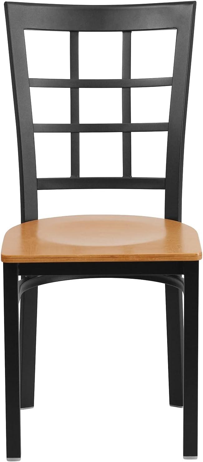 imageFlash Furniture Hercules Series Window Back Metal Restaurant Chair Modern Upholstered Armless Dining Chair for Restaurants and Kitchens BlackNatural Wood SeatBlack Metal Frame