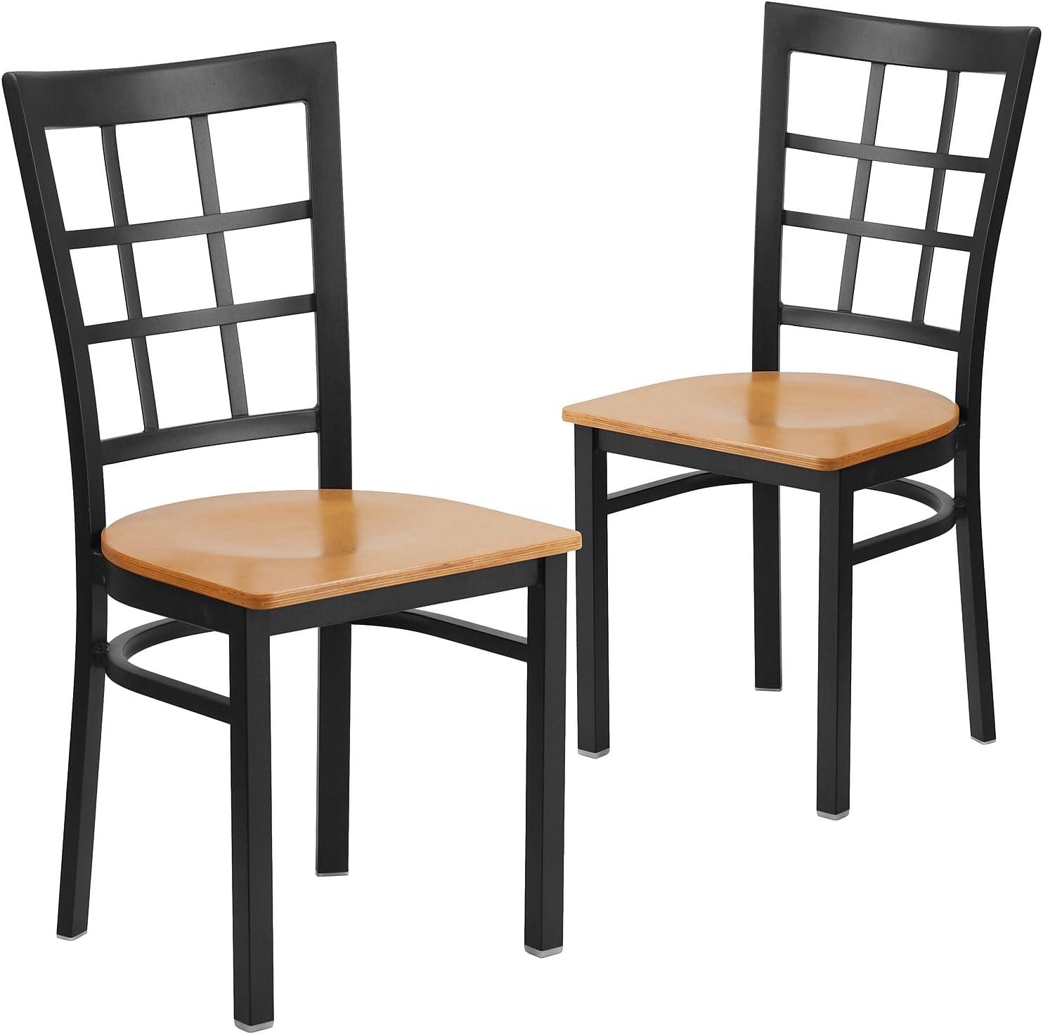 imageFlash Furniture Hercules Series Window Back Metal Restaurant Chair Modern Upholstered Armless Dining Chair for Restaurants and Kitchens BlackNatural Wood SeatBlack Metal Frame