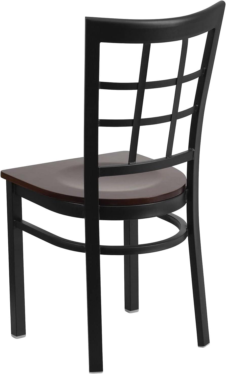 imageFlash Furniture Hercules Series Window Back Metal Restaurant Chair Modern Upholstered Armless Dining Chair for Restaurants and Kitchens BlackWalnut Wood SeatBlack Metal Frame