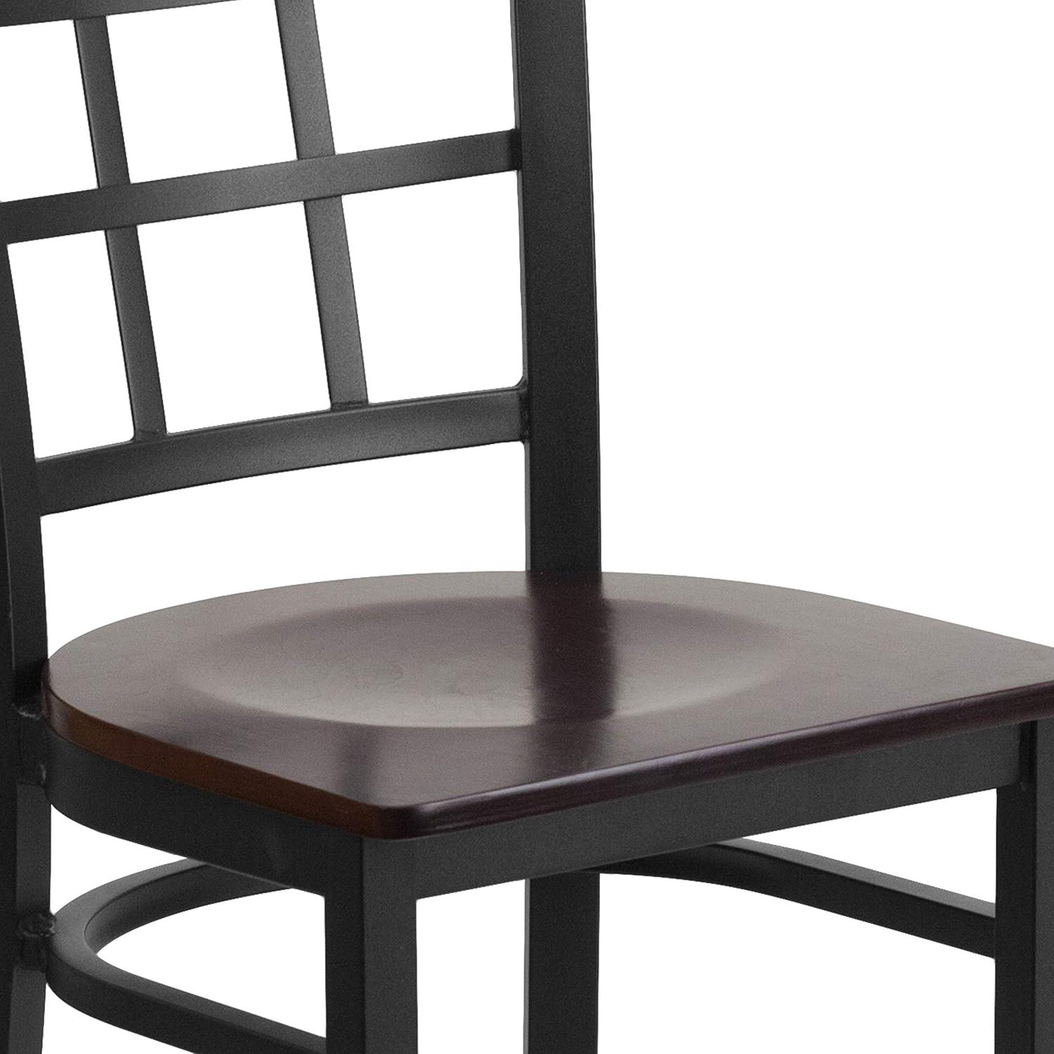 imageFlash Furniture Hercules Series Window Back Metal Restaurant Chair Modern Upholstered Armless Dining Chair for Restaurants and Kitchens BlackWalnut Wood SeatBlack Metal Frame