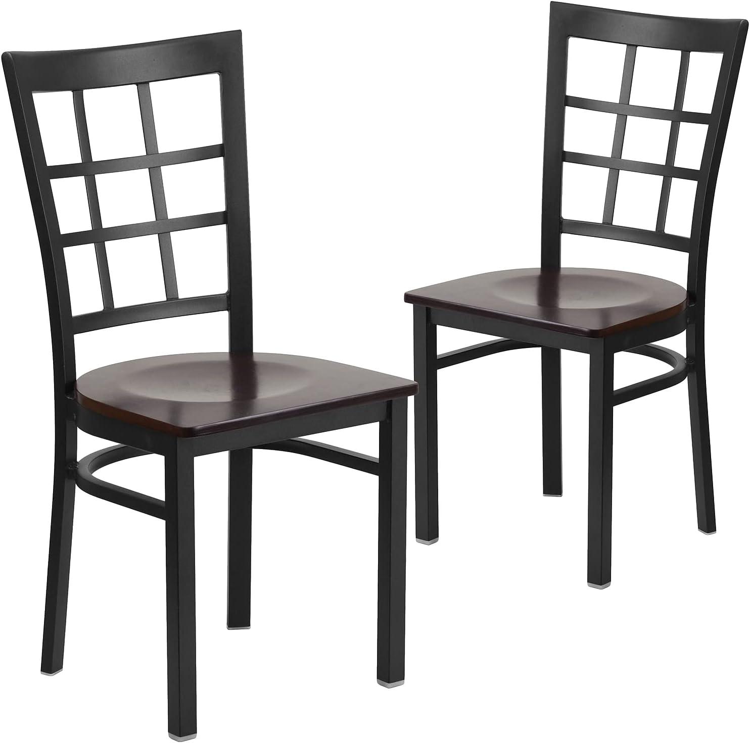 imageFlash Furniture Hercules Series Window Back Metal Restaurant Chair Modern Upholstered Armless Dining Chair for Restaurants and Kitchens BlackWalnut Wood SeatBlack Metal Frame