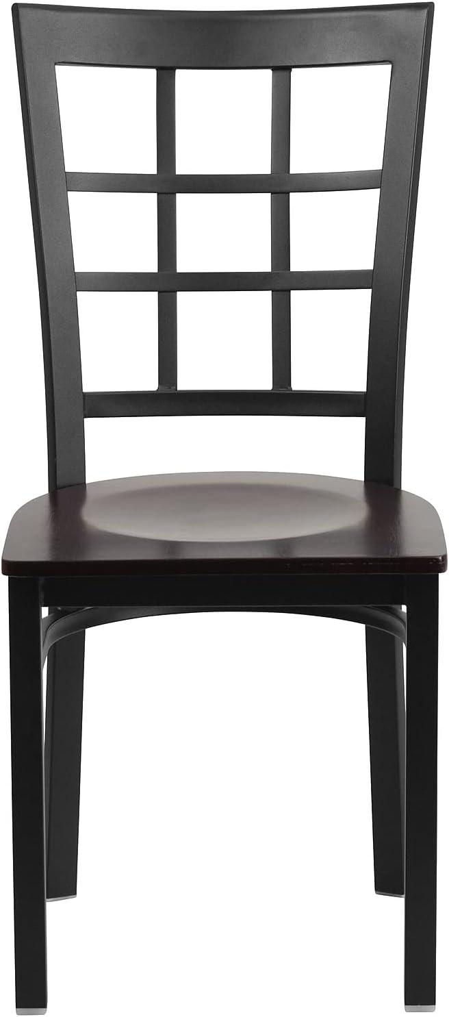 imageFlash Furniture Hercules Series Window Back Metal Restaurant Chair Modern Upholstered Armless Dining Chair for Restaurants and Kitchens BlackWalnut Wood SeatBlack Metal Frame