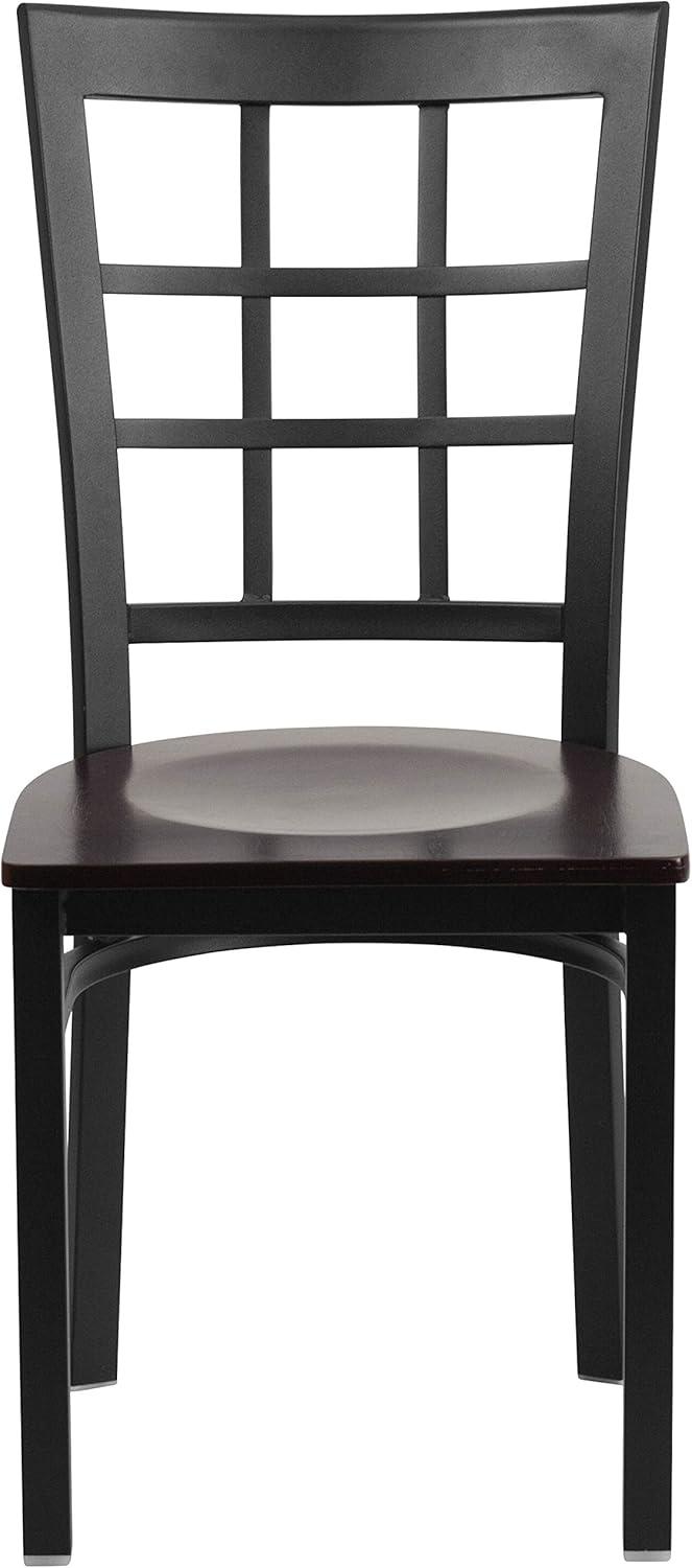 imageFlash Furniture Hercules Series Window Back Metal Restaurant Chair Modern Upholstered Armless Dining Chair for Restaurants and Kitchens BlackWalnut Wood SeatBlack Metal Frame