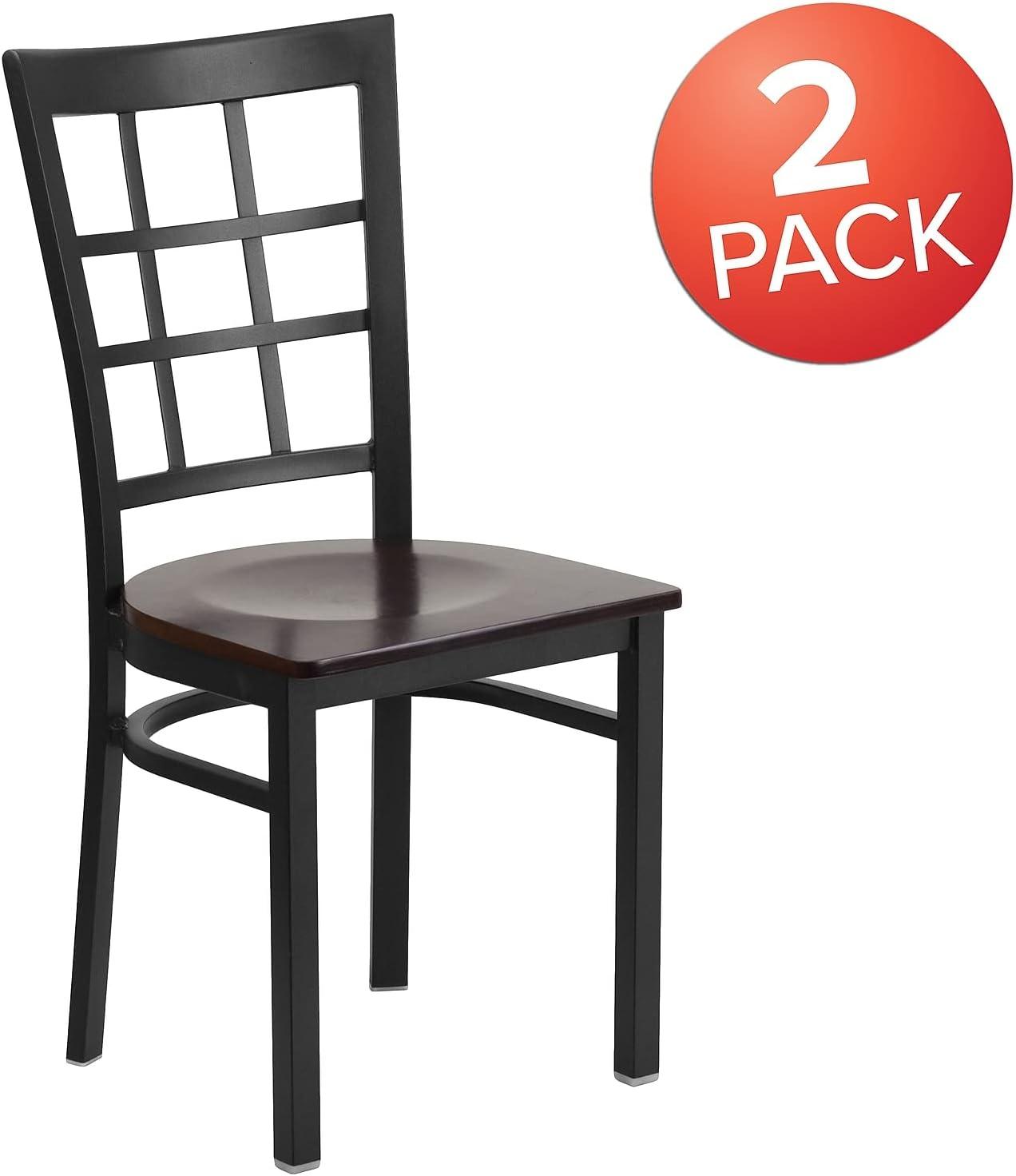 imageFlash Furniture Hercules Series Window Back Metal Restaurant Chair Modern Upholstered Armless Dining Chair for Restaurants and Kitchens BlackWalnut Wood SeatBlack Metal Frame