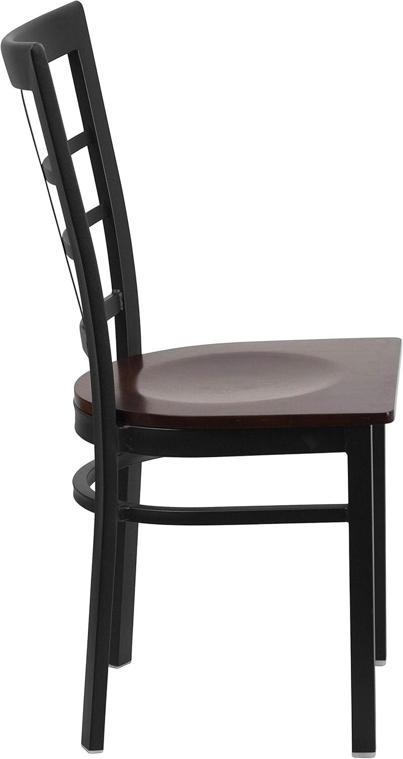 imageFlash Furniture Hercules Series Window Back Metal Restaurant Chair Modern Upholstered Armless Dining Chair for Restaurants and Kitchens BlackWalnut Wood SeatBlack Metal Frame