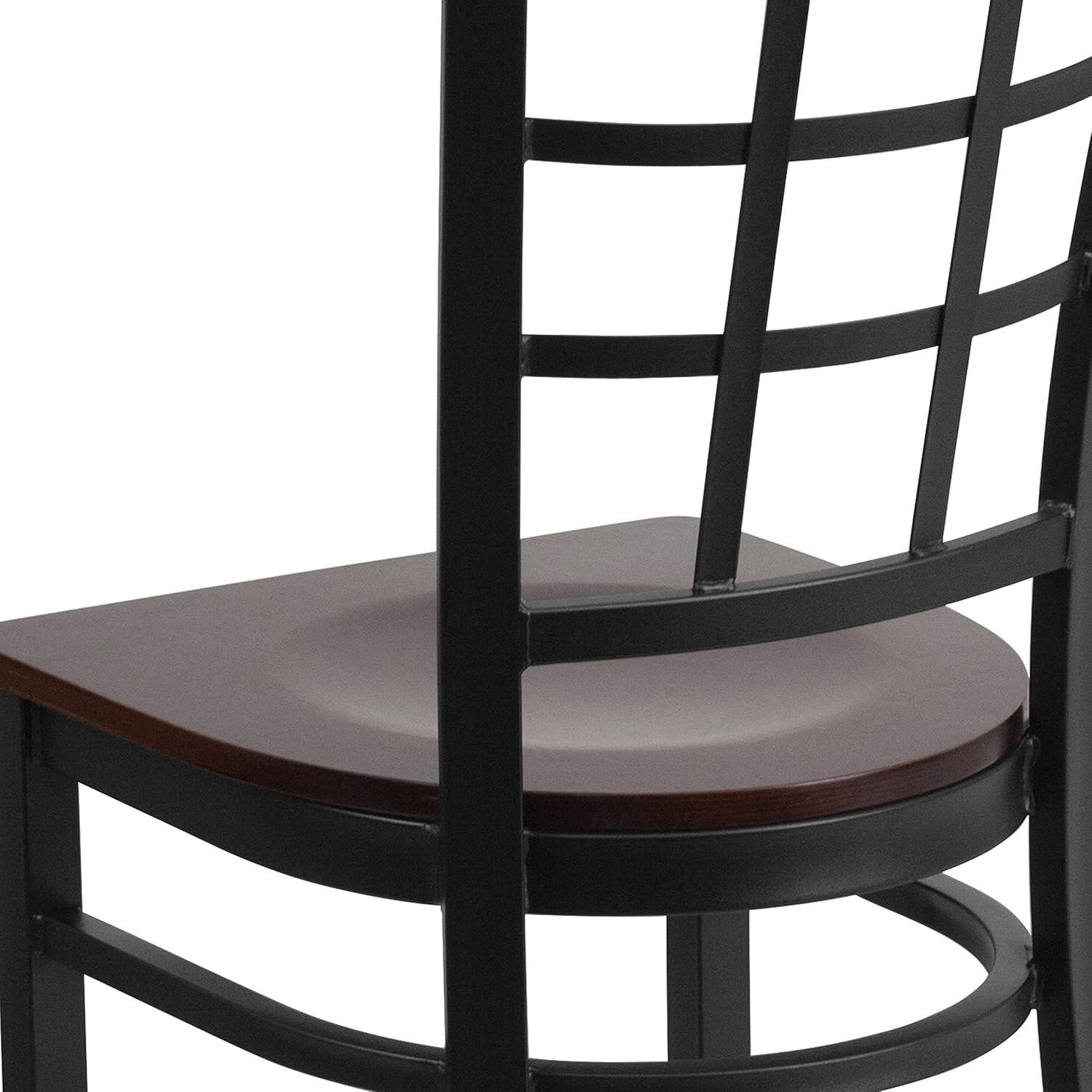 imageFlash Furniture Hercules Series Window Back Metal Restaurant Chair Modern Upholstered Armless Dining Chair for Restaurants and Kitchens BlackWalnut Wood SeatBlack Metal Frame