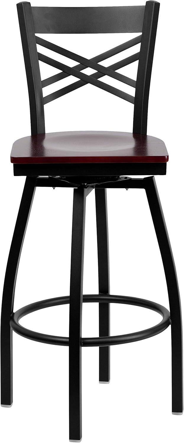 imageFlash Furniture Hercules Series quotXquot Back Metal Restaurant Barstool Modern Upholstered Armless Bar Height Chair for Restaurants and Kitchens BlackMahogany Wood SeatBlack Metal Frame
