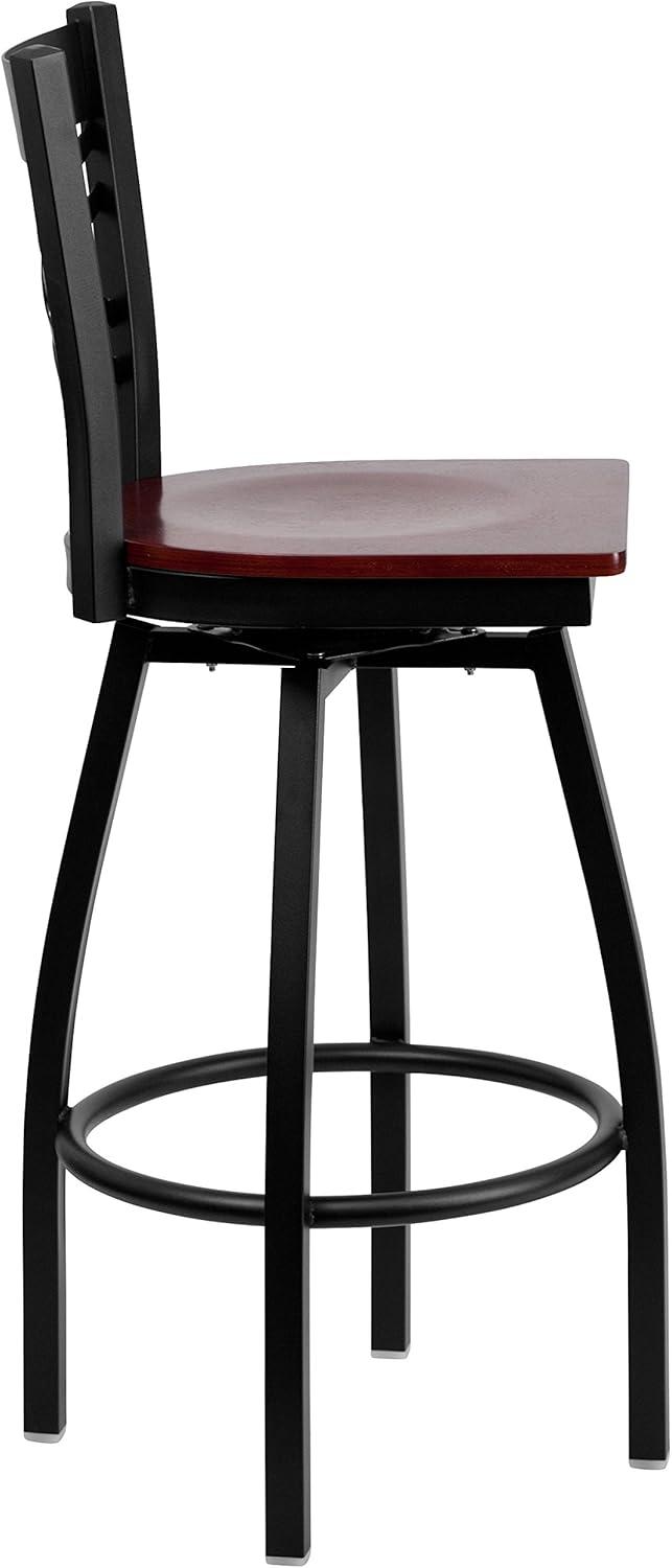 imageFlash Furniture Hercules Series quotXquot Back Metal Restaurant Barstool Modern Upholstered Armless Bar Height Chair for Restaurants and Kitchens BlackMahogany Wood SeatBlack Metal Frame