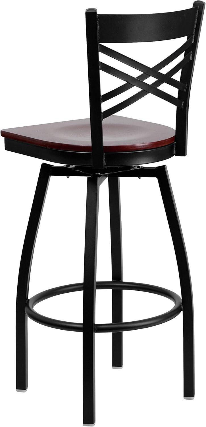 imageFlash Furniture Hercules Series quotXquot Back Metal Restaurant Barstool Modern Upholstered Armless Bar Height Chair for Restaurants and Kitchens BlackMahogany Wood SeatBlack Metal Frame