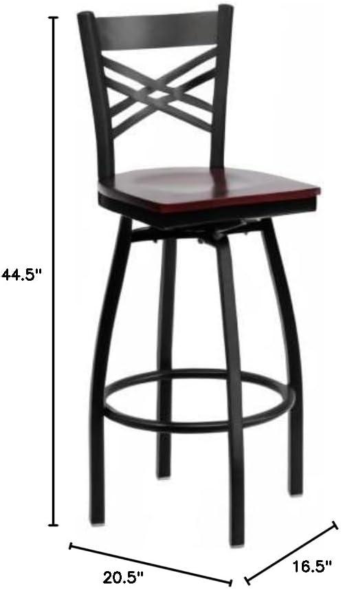 imageFlash Furniture Hercules Series quotXquot Back Metal Restaurant Barstool Modern Upholstered Armless Bar Height Chair for Restaurants and Kitchens BlackMahogany Wood SeatBlack Metal Frame