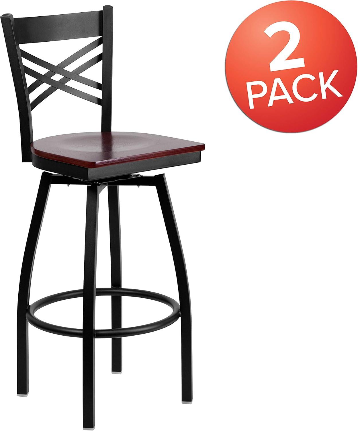 imageFlash Furniture Hercules Series quotXquot Back Metal Restaurant Barstool Modern Upholstered Armless Bar Height Chair for Restaurants and Kitchens BlackMahogany Wood SeatBlack Metal Frame