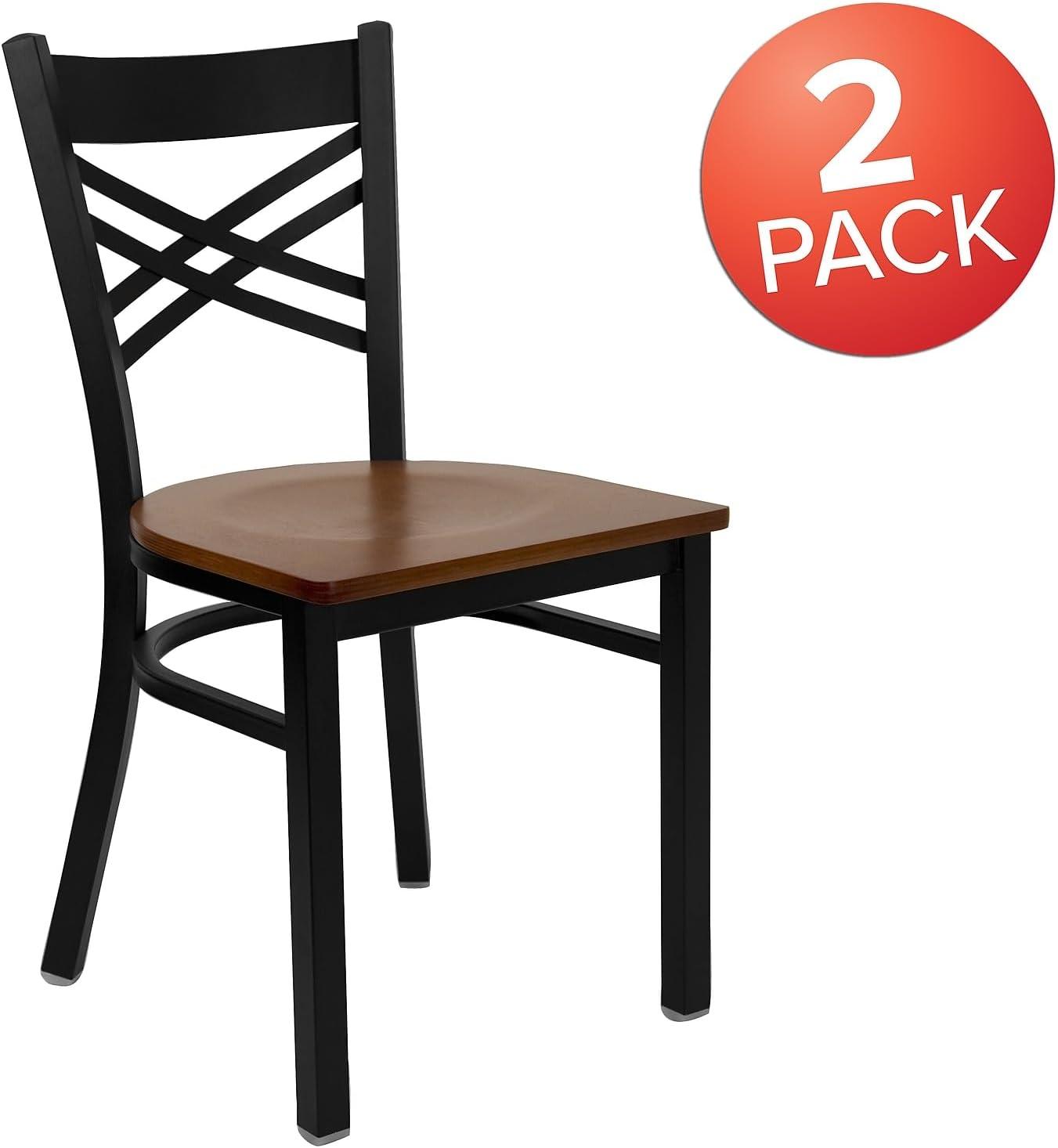 imageFlash Furniture Hercules Series quotXquot Back Metal Restaurant Chair Modern Upholstered Armless Dining Chair for Restaurants and Kitchens BlackCherry Wood SeatBlack Metal Frame