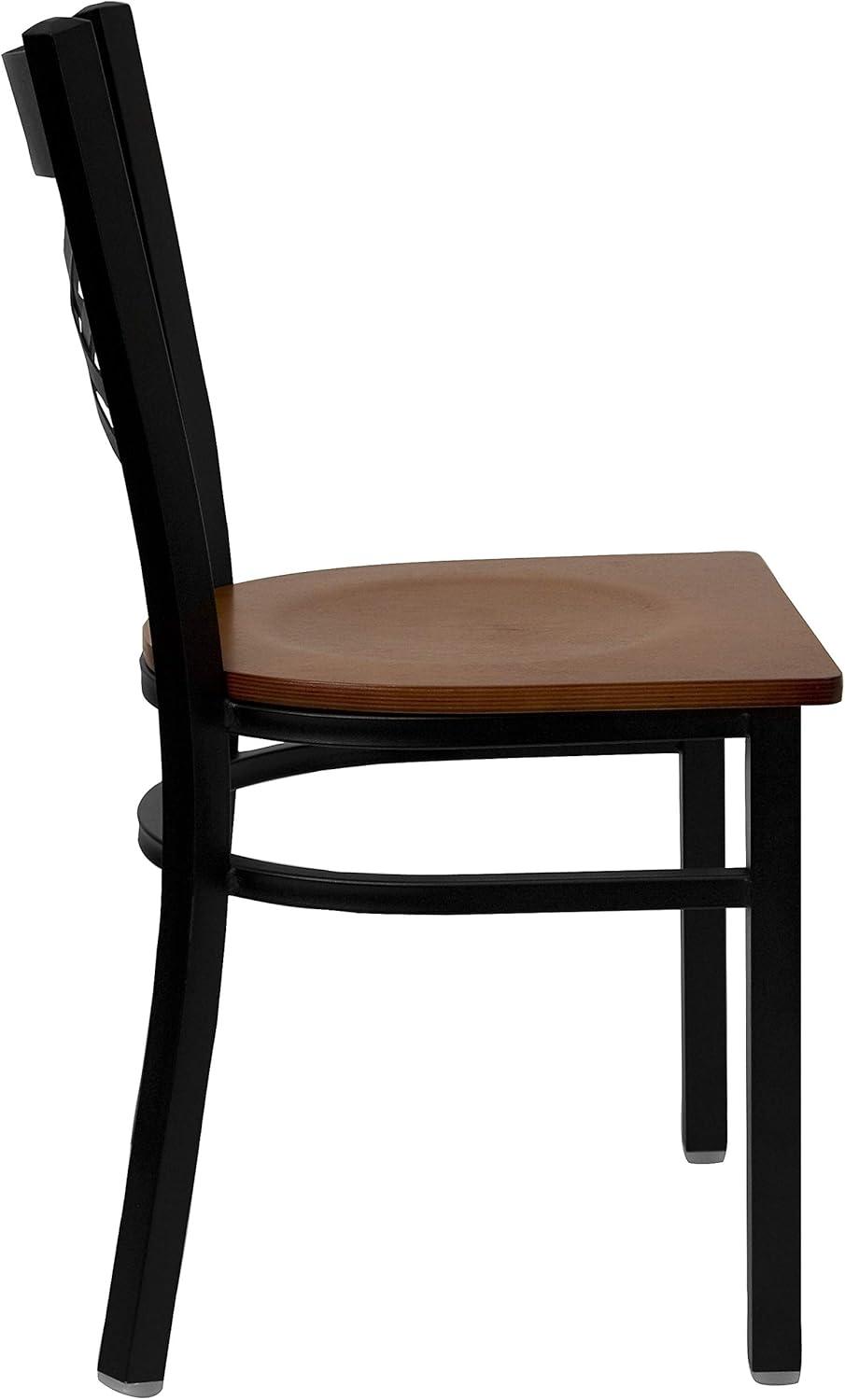 imageFlash Furniture Hercules Series quotXquot Back Metal Restaurant Chair Modern Upholstered Armless Dining Chair for Restaurants and Kitchens BlackCherry Wood SeatBlack Metal Frame
