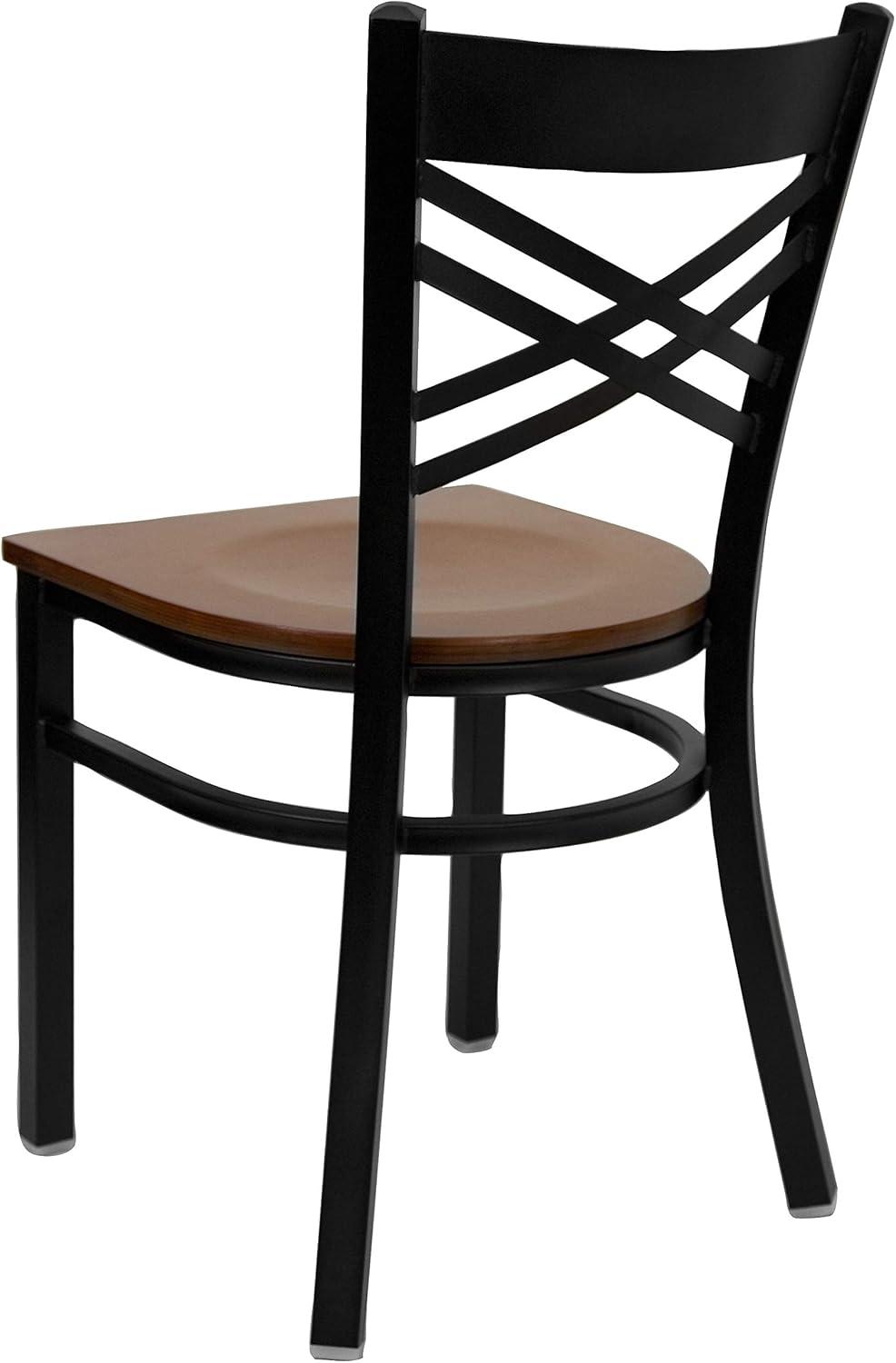 imageFlash Furniture Hercules Series quotXquot Back Metal Restaurant Chair Modern Upholstered Armless Dining Chair for Restaurants and Kitchens BlackCherry Wood SeatBlack Metal Frame