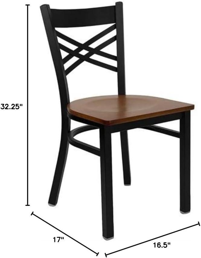 imageFlash Furniture Hercules Series quotXquot Back Metal Restaurant Chair Modern Upholstered Armless Dining Chair for Restaurants and Kitchens BlackCherry Wood SeatBlack Metal Frame