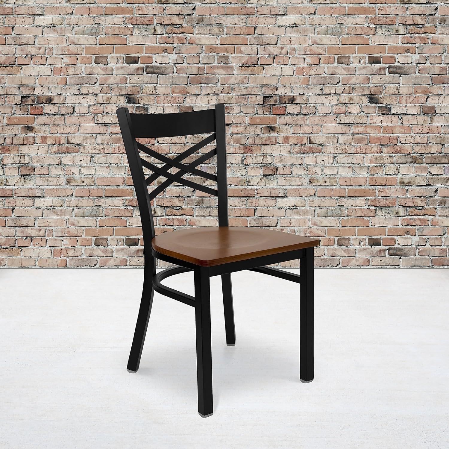 imageFlash Furniture Hercules Series quotXquot Back Metal Restaurant Chair Modern Upholstered Armless Dining Chair for Restaurants and Kitchens BlackCherry Wood SeatBlack Metal Frame
