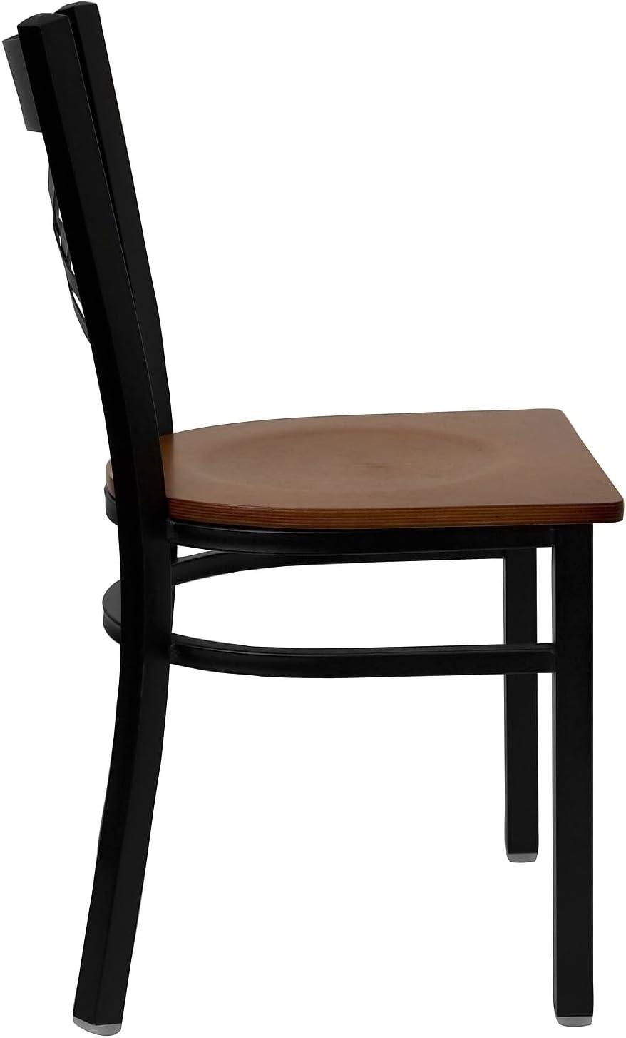 imageFlash Furniture Hercules Series quotXquot Back Metal Restaurant Chair Modern Upholstered Armless Dining Chair for Restaurants and Kitchens BlackCherry Wood SeatBlack Metal Frame
