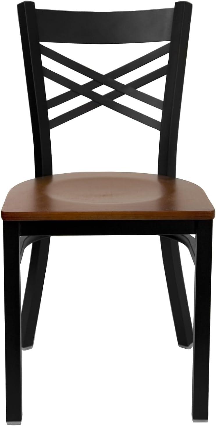 imageFlash Furniture Hercules Series quotXquot Back Metal Restaurant Chair Modern Upholstered Armless Dining Chair for Restaurants and Kitchens BlackCherry Wood SeatBlack Metal Frame