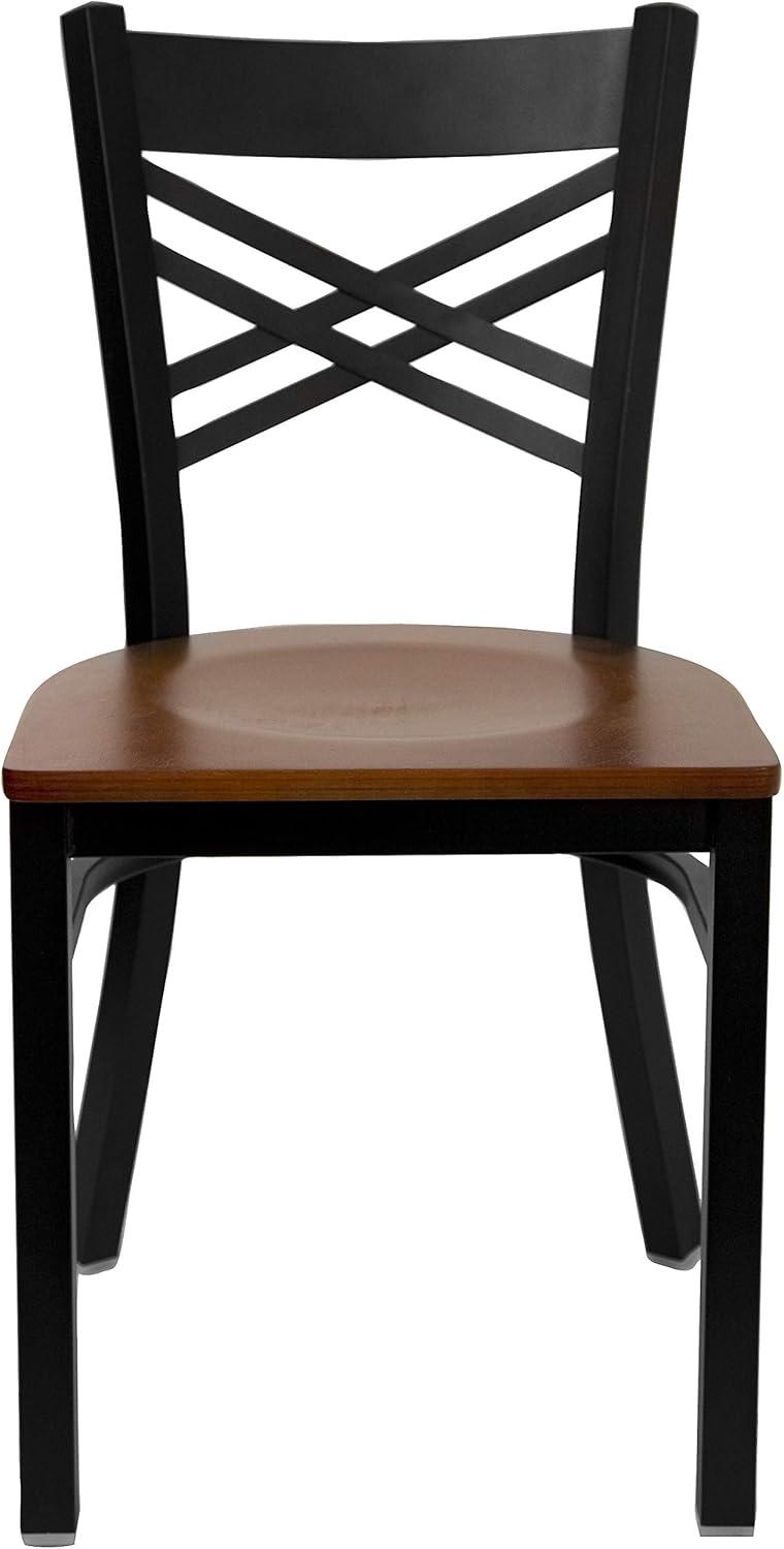 imageFlash Furniture Hercules Series quotXquot Back Metal Restaurant Chair Modern Upholstered Armless Dining Chair for Restaurants and Kitchens BlackCherry Wood SeatBlack Metal Frame