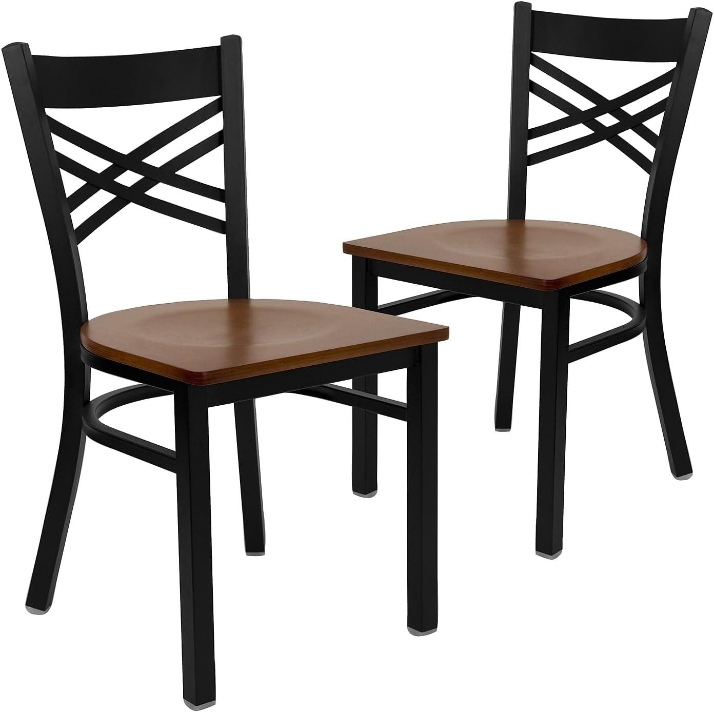 imageFlash Furniture Hercules Series quotXquot Back Metal Restaurant Chair Modern Upholstered Armless Dining Chair for Restaurants and Kitchens BlackCherry Wood SeatBlack Metal Frame