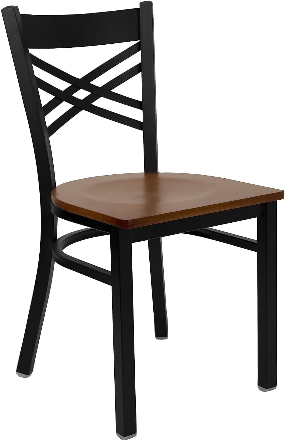 imageFlash Furniture Hercules Series quotXquot Back Metal Restaurant Chair Modern Upholstered Armless Dining Chair for Restaurants and Kitchens BlackCherry Wood SeatBlack Metal Frame