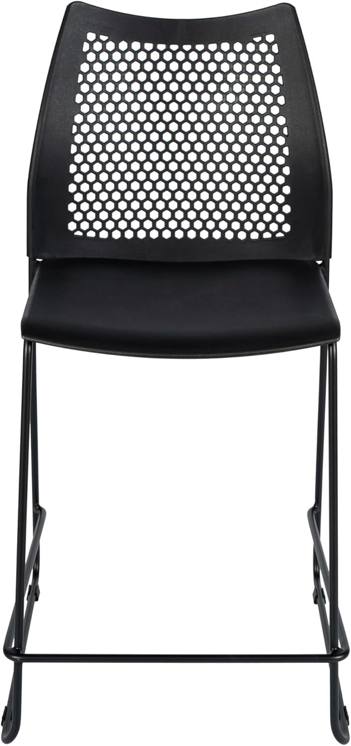 imageFlash Furniture Hercules Stacking Counter Height Stool with Vented Backrest and Gray Powder Coated Steel Sled Base with Integrated Footrest Commercial Portable Stool NavyBlack PlasticBlack Frame