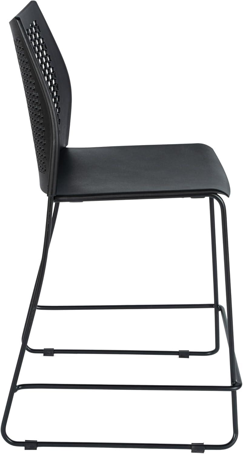 imageFlash Furniture Hercules Stacking Counter Height Stool with Vented Backrest and Gray Powder Coated Steel Sled Base with Integrated Footrest Commercial Portable Stool NavyBlack PlasticBlack Frame