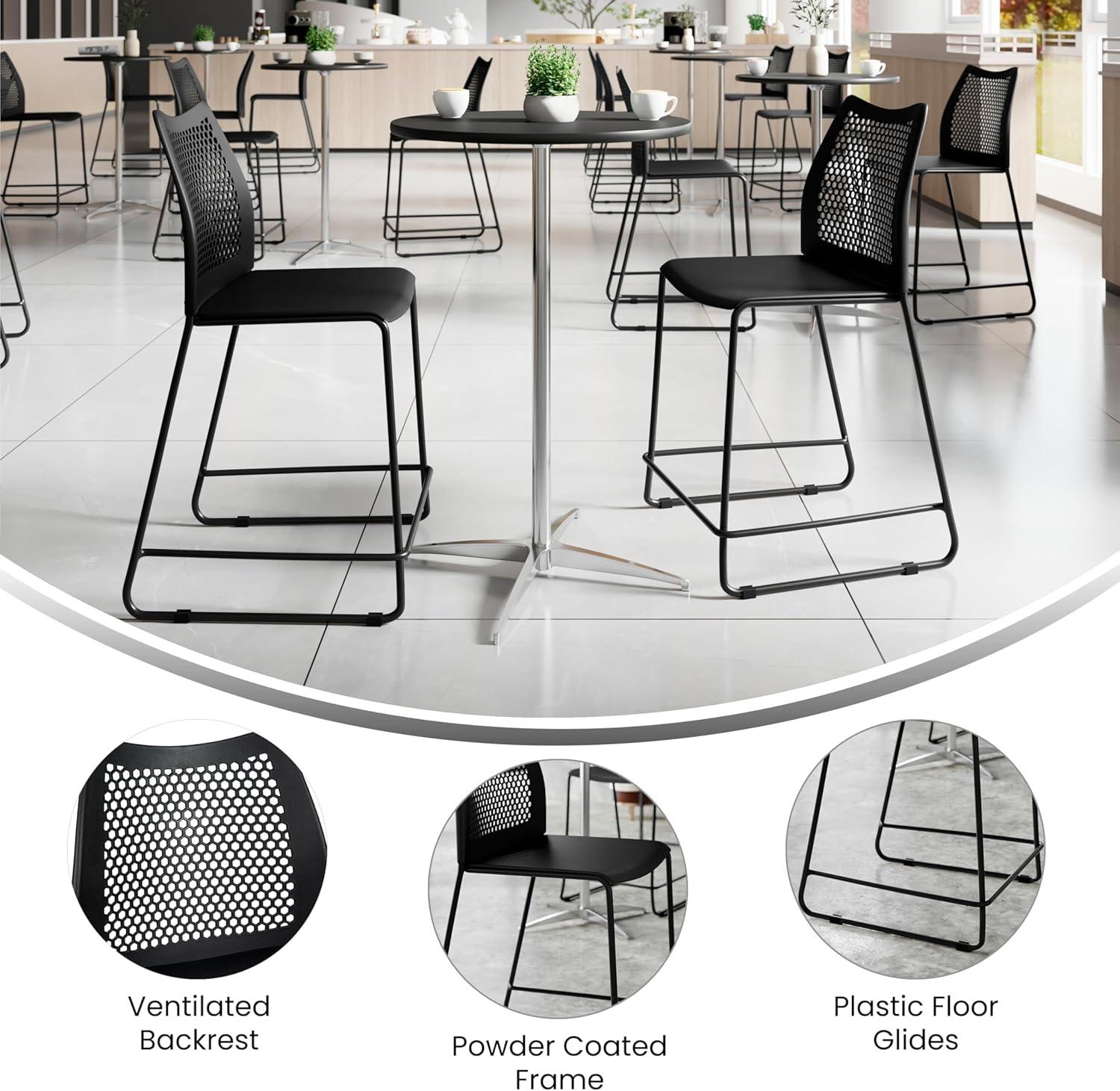 imageFlash Furniture Hercules Stacking Counter Height Stool with Vented Backrest and Gray Powder Coated Steel Sled Base with Integrated Footrest Commercial Portable Stool NavyBlack PlasticBlack Frame