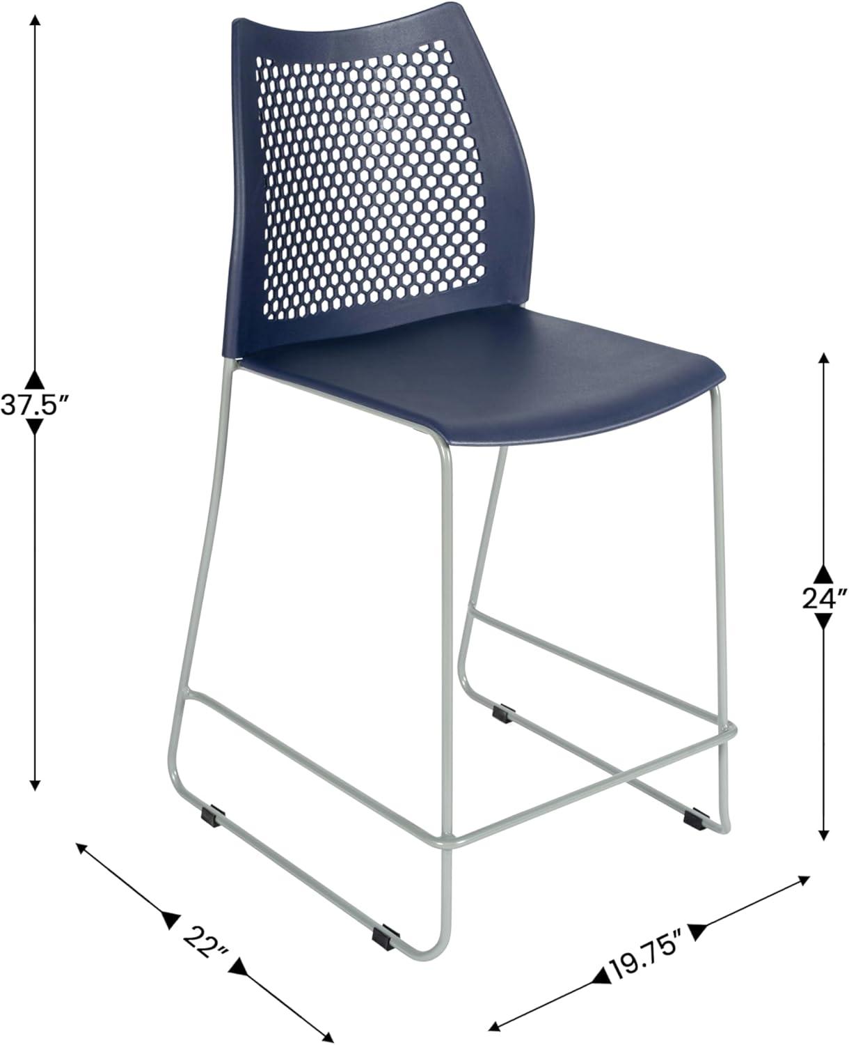 imageFlash Furniture Hercules Stacking Counter Height Stool with Vented Backrest and Gray Powder Coated Steel Sled Base with Integrated Footrest Commercial Portable Stool NavyNavy PlasticGray Frame