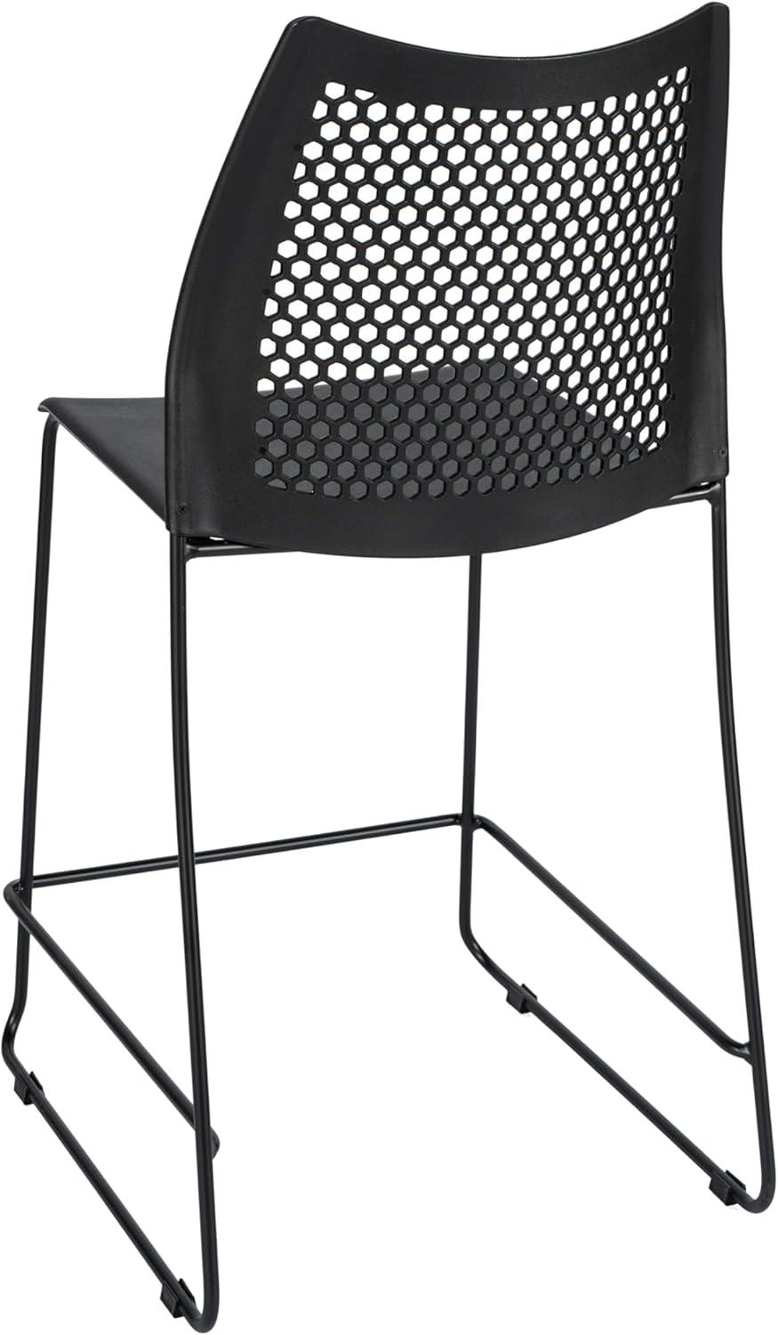 imageFlash Furniture Hercules Stacking Counter Height Stool with Vented Backrest and Gray Powder Coated Steel Sled Base with Integrated Footrest Commercial Portable Stool NavyBlack PlasticBlack Frame