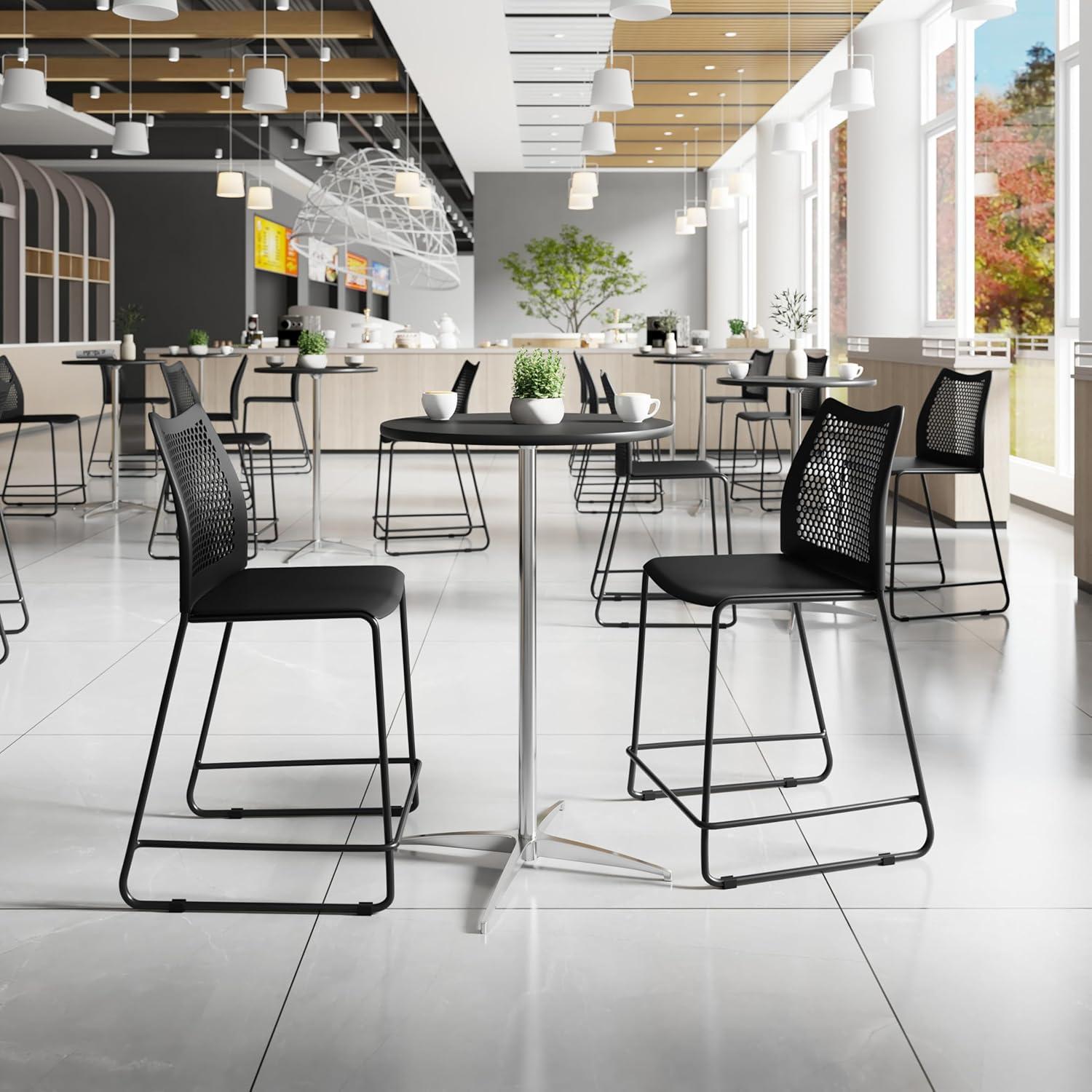 imageFlash Furniture Hercules Stacking Counter Height Stool with Vented Backrest and Gray Powder Coated Steel Sled Base with Integrated Footrest Commercial Portable Stool NavyBlack PlasticBlack Frame