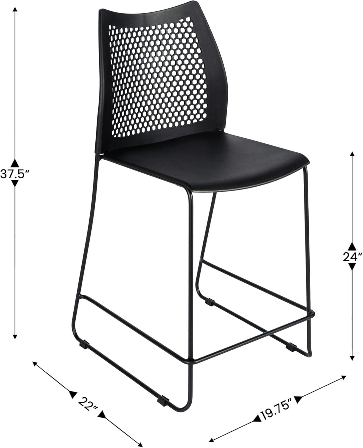 imageFlash Furniture Hercules Stacking Counter Height Stool with Vented Backrest and Gray Powder Coated Steel Sled Base with Integrated Footrest Commercial Portable Stool NavyBlack PlasticBlack Frame