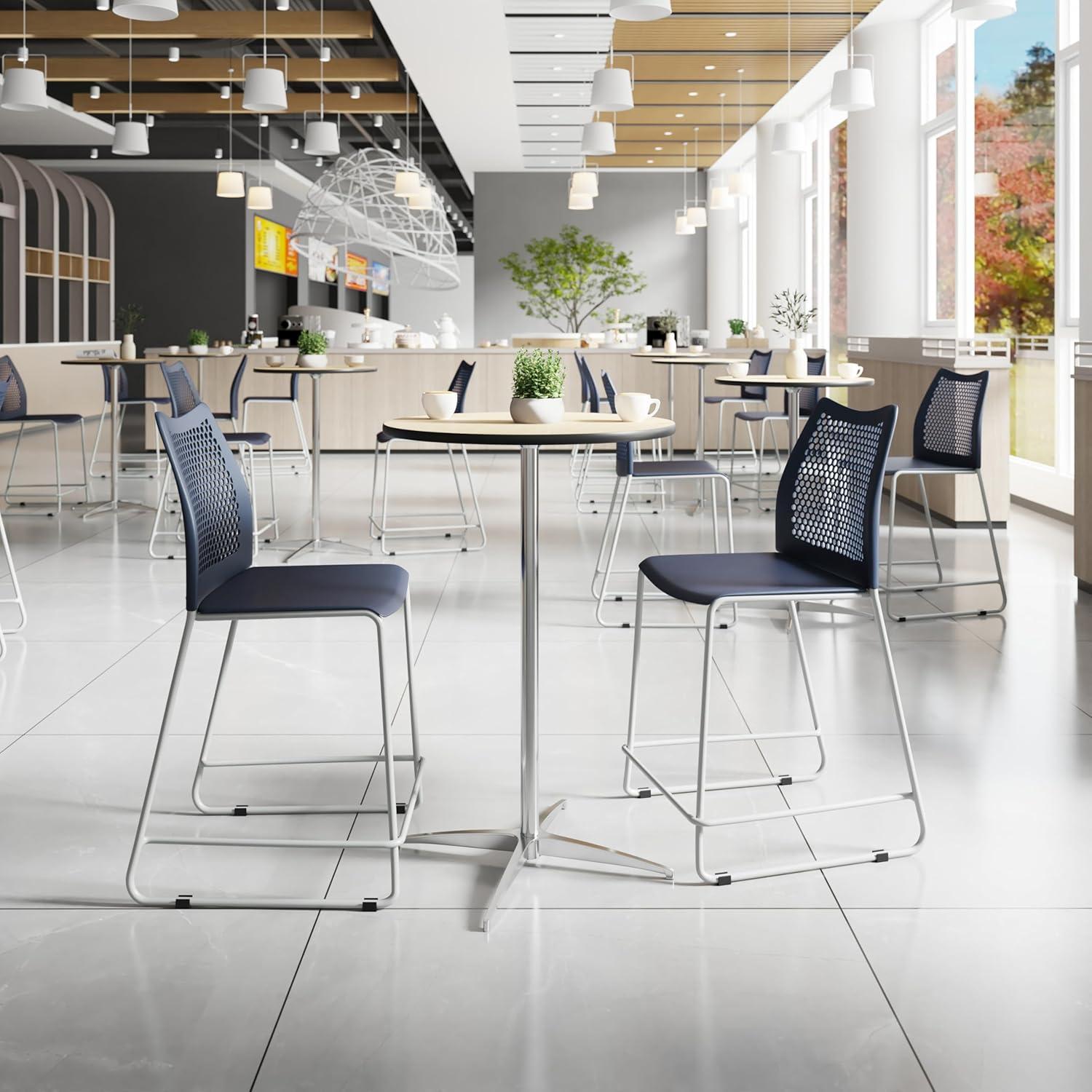 imageFlash Furniture Hercules Stacking Counter Height Stool with Vented Backrest and Gray Powder Coated Steel Sled Base with Integrated Footrest Commercial Portable Stool NavyNavy PlasticGray Frame