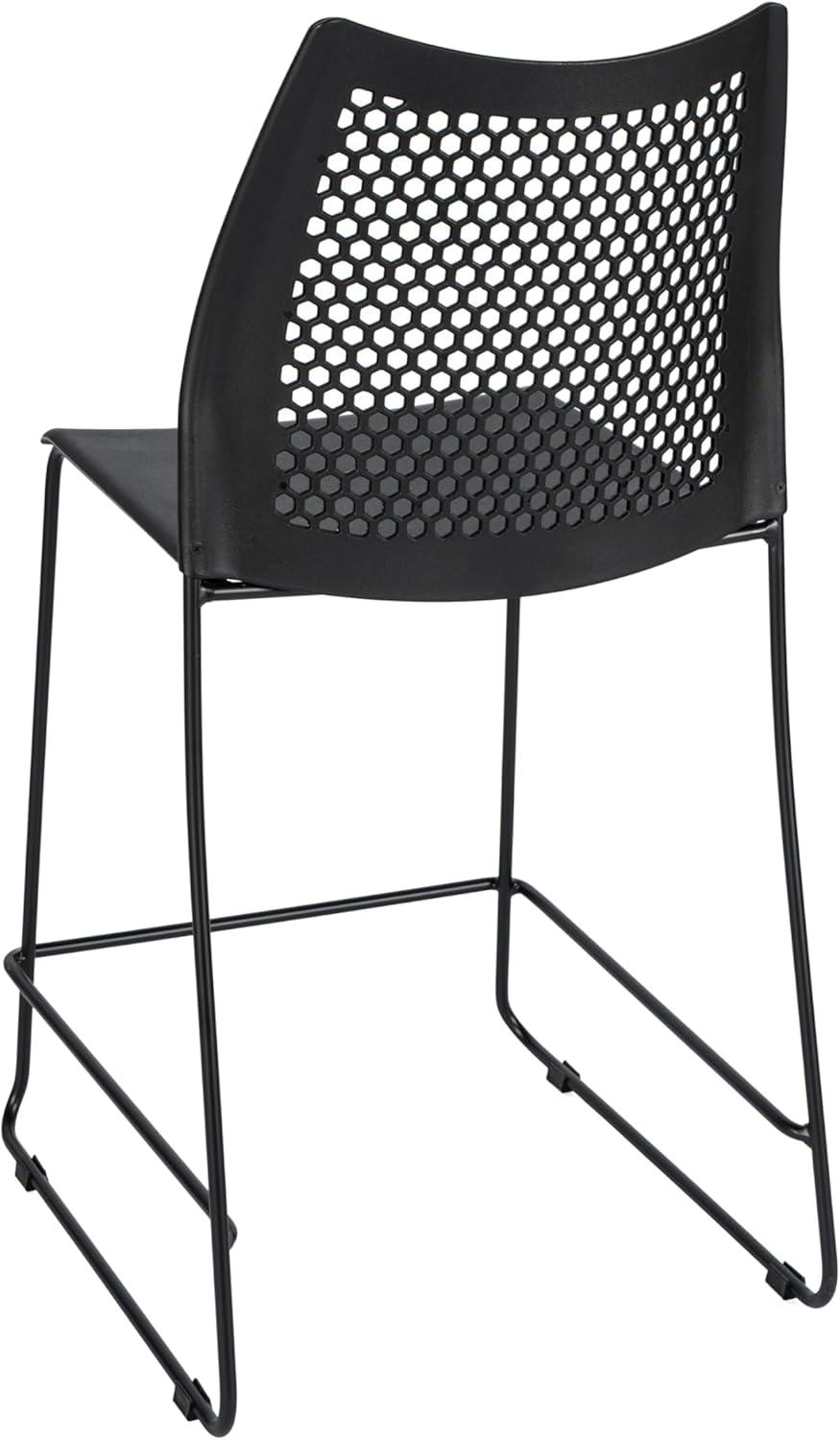 imageFlash Furniture Hercules Stacking Counter Height Stool with Vented Backrest and Gray Powder Coated Steel Sled Base with Integrated Footrest Commercial Portable Stool NavyBlack PlasticBlack Frame
