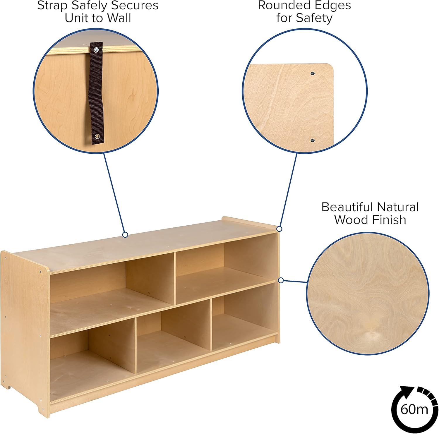 imageFlash Furniture Hercules Wooden 5Section School Coat Locker with Bench Cubbies and Storage Hooks Preschool Cubby Organizer 48quotH x 48quotL Natural24H x 48L 5 Cubbies
