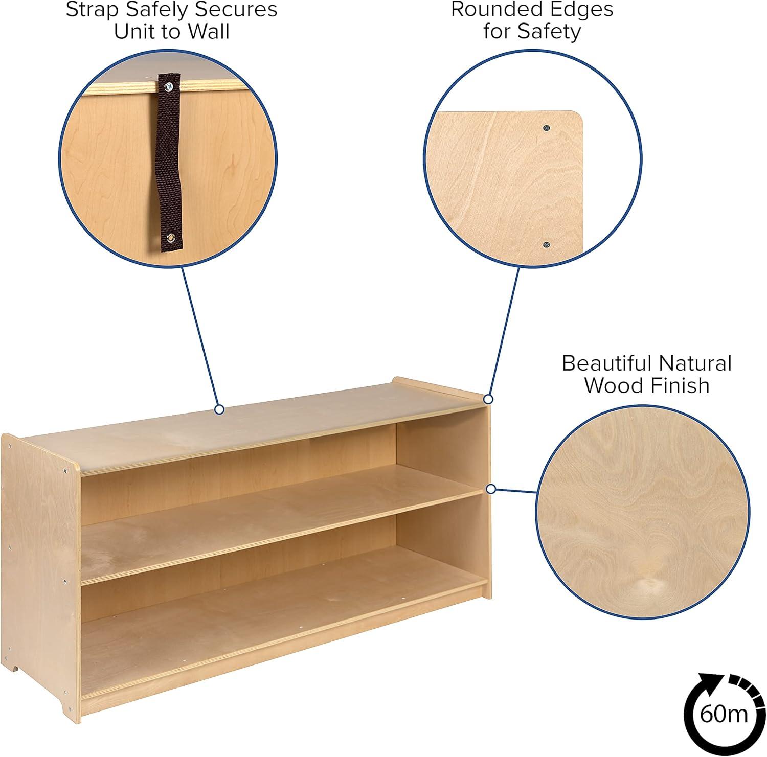 imageFlash Furniture Hercules Wooden 5Section School Coat Locker with Bench Cubbies and Storage Hooks Preschool Cubby Organizer 48quotH x 48quotL Natural24H x 48L 2 Shelves