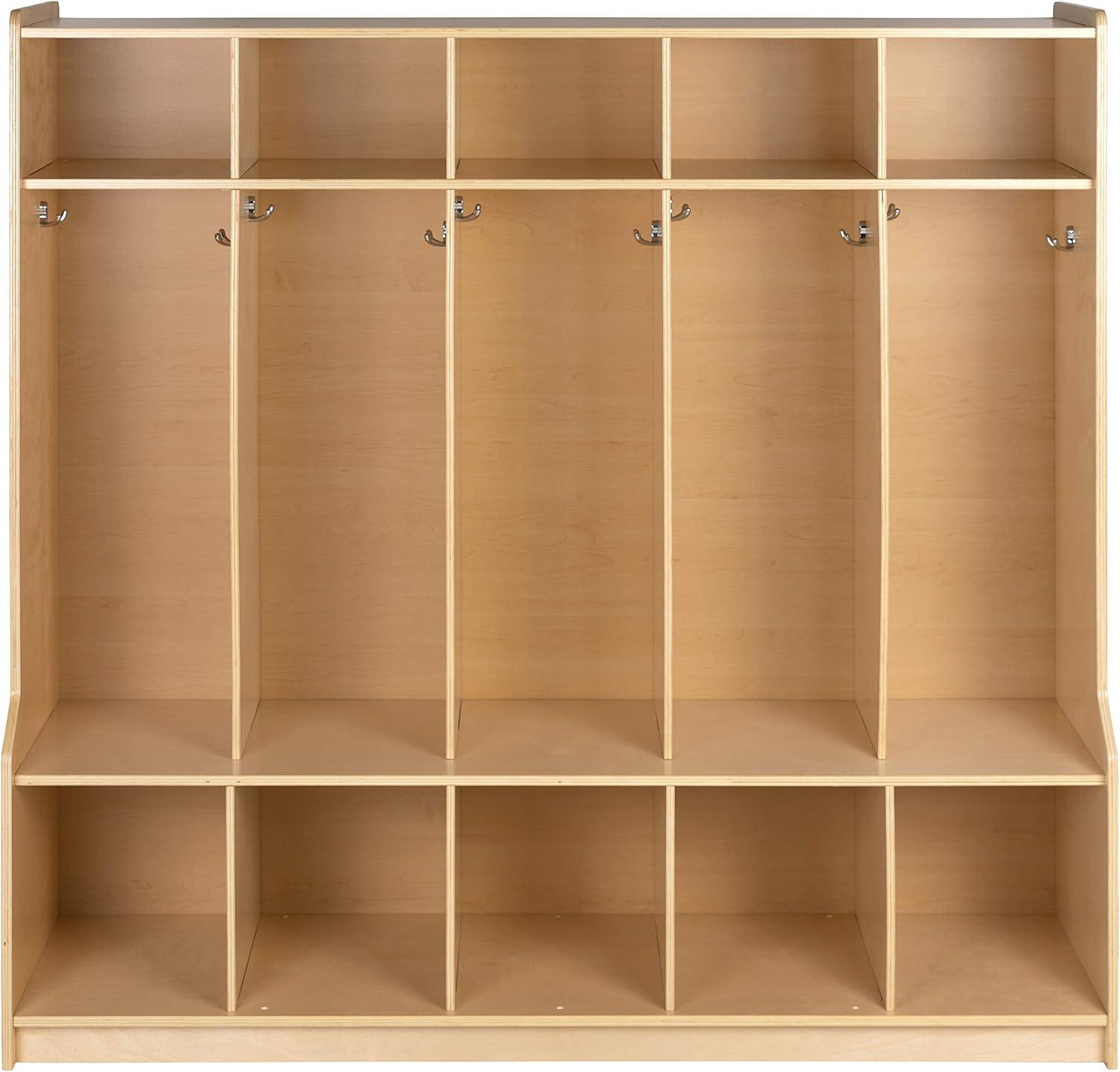 imageFlash Furniture Hercules Wooden 5Section School Coat Locker with Bench Cubbies and Storage Hooks Preschool Cubby Organizer 48quotH x 48quotL Natural48H x 48L 5 Cubbies Locker