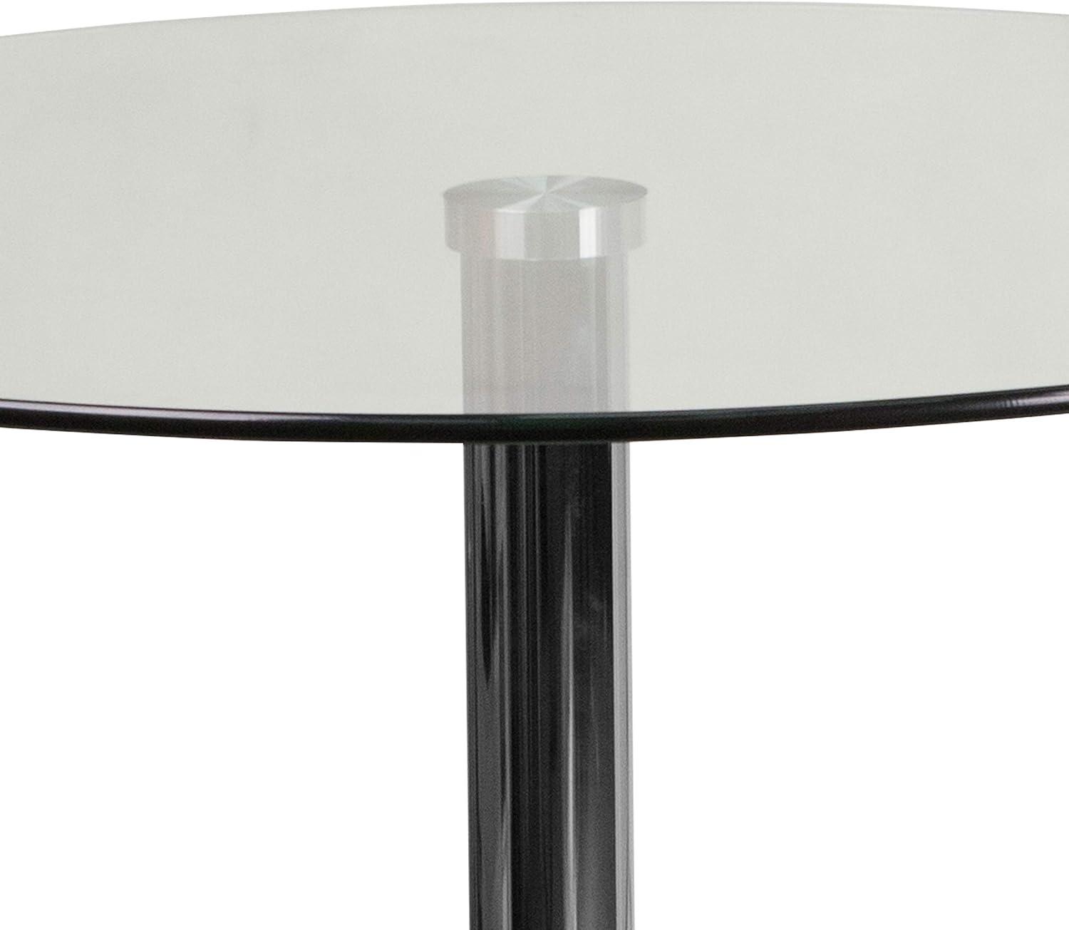 imageFlash Furniture Hills 315 Round Glass Dining Table with 29H Chrome Base Decorative Narrow Round Tempered Glass Cocktail Table ClearSilver